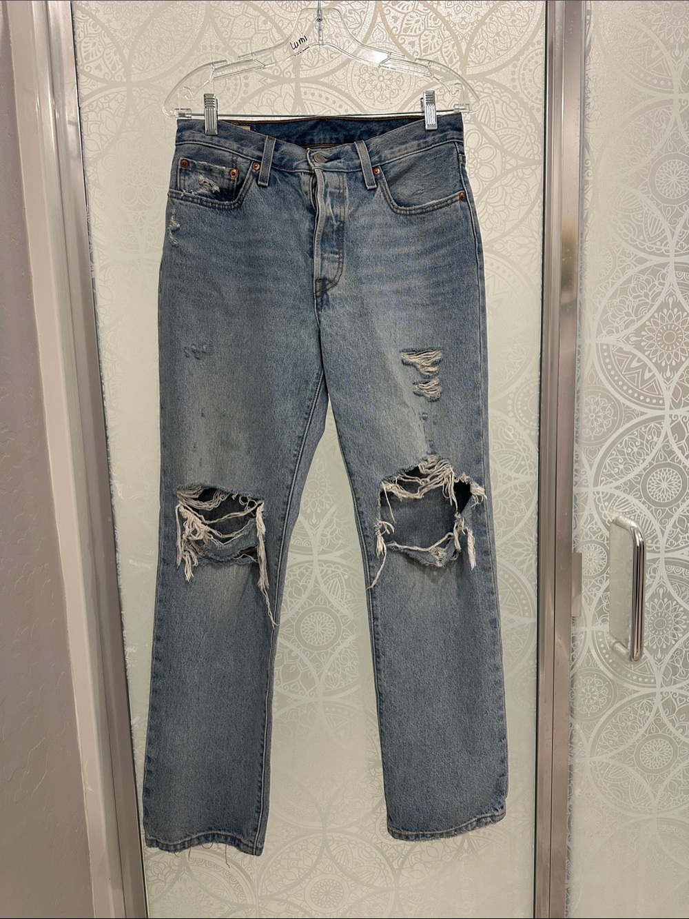 Levi's Straight Ripped Light Blue Jeans